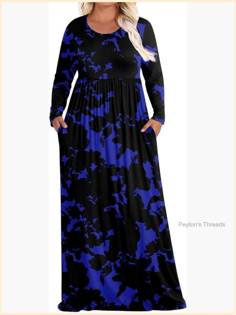 Plus Size Maxi Dress with Pockets Long Sleeve Casual Winter Dress
